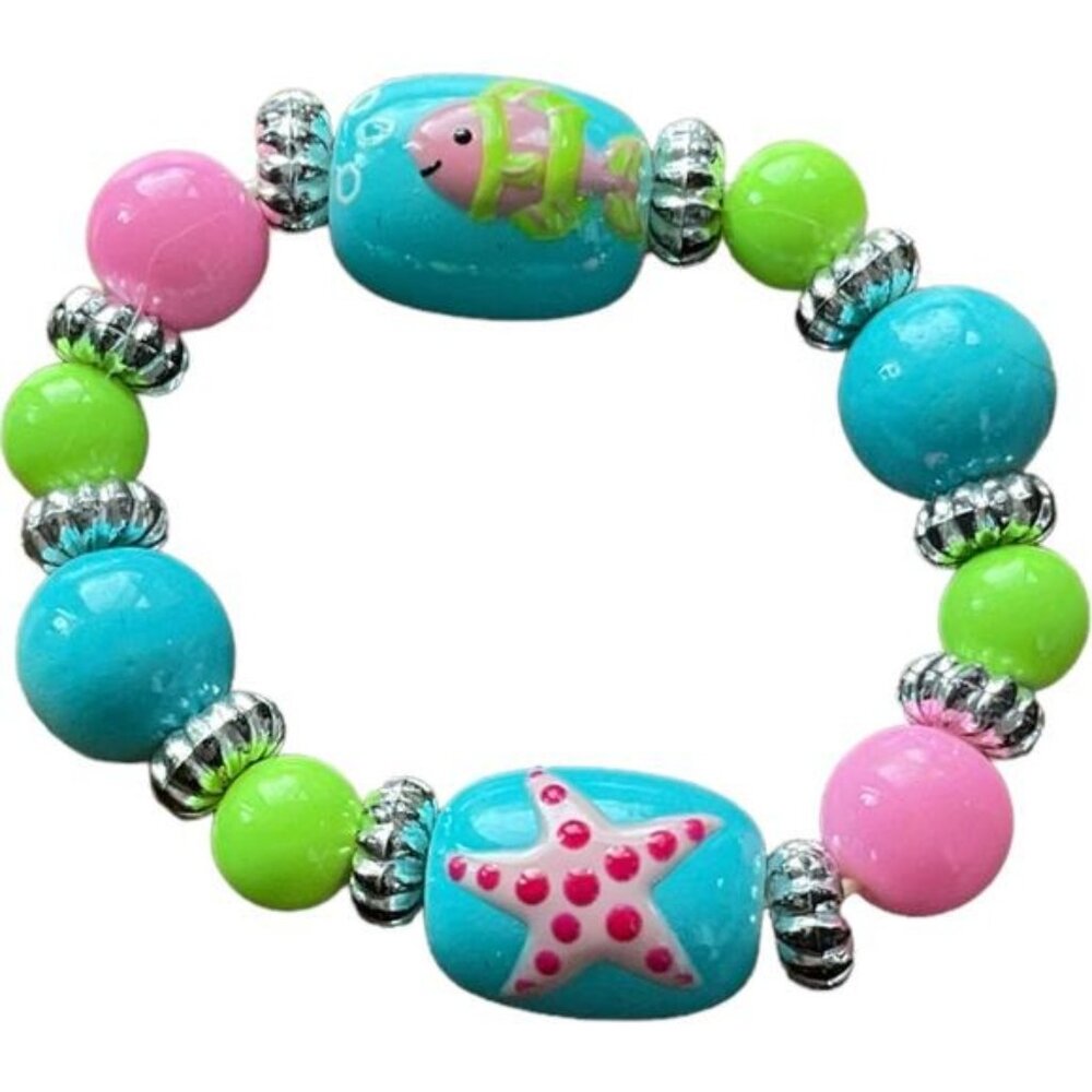 Colorful Easter Kids Nautical Beaded Bracelet With Fish Starfish Sea Star Design